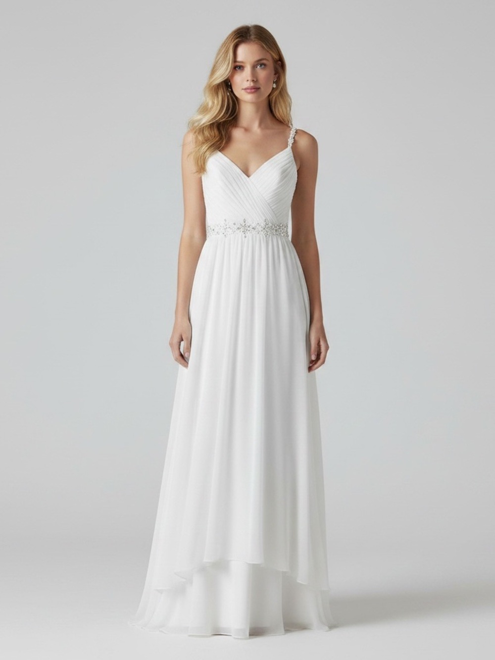 Jaeden | NWT Chiffon jeweled v-neck long beach wedding dress boho off sh…